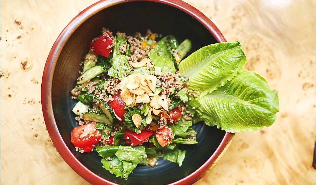 Quinoa Salad with Lettuce, Tomato, and Cucumber