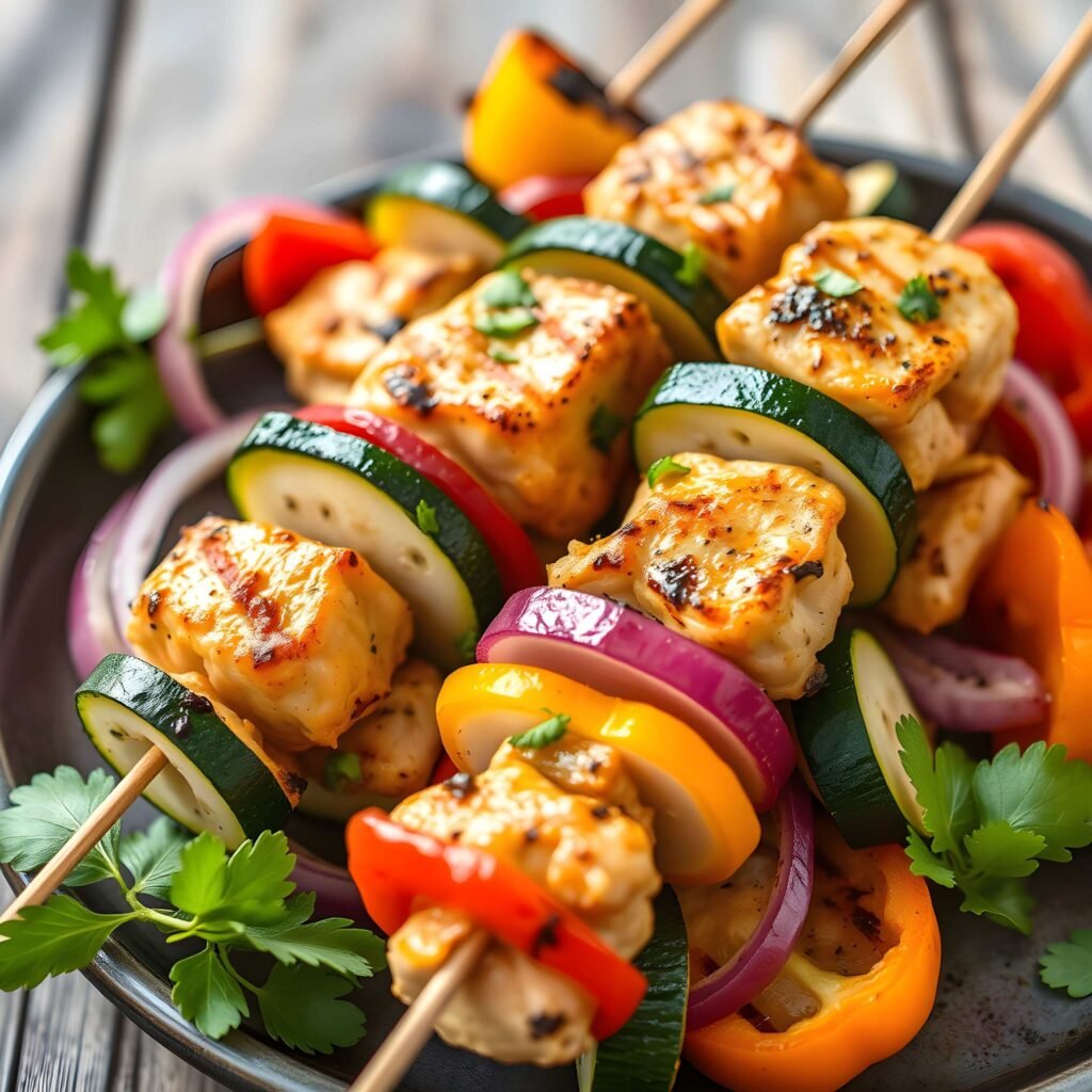 grilled chicken kabob with vegetables